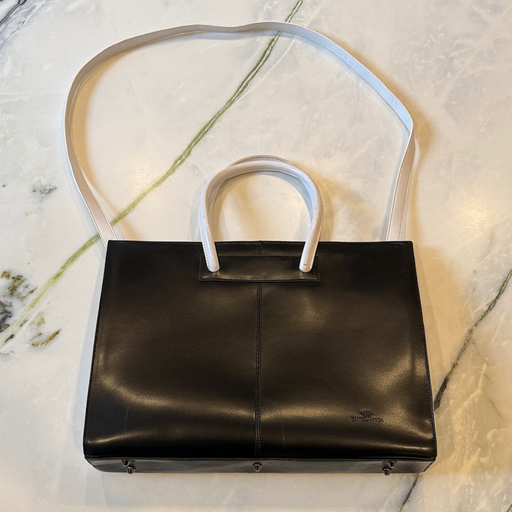 Italian Leather Black and White Tote